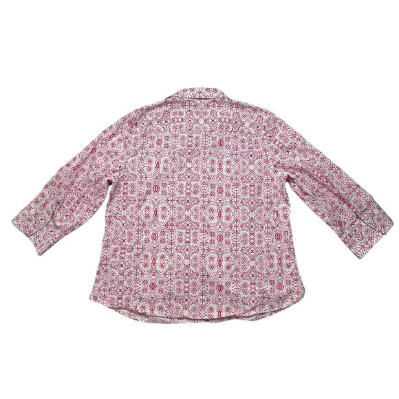 FOXCROFT Batik Print Button Up Easy Care Shirt Size XL Womens Pink Blue White - Picture 5 of 10
